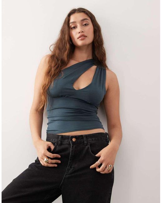 Weekday Blue One Shoulder Top With Slash Detail