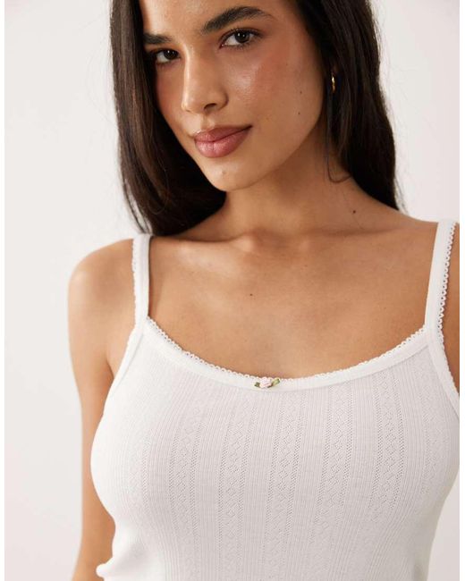 ASOS White 2 Pack Pointelle Pyjama Cami Top With Rosebud Trim