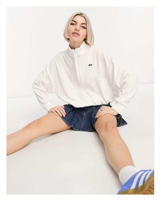 Lacoste White Cropped Oversized Fit Terry Towelling Sweatshirt