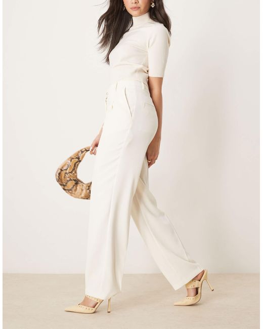 ASOS Natural Tailored Straight Leg Pants With Gold Button Detail