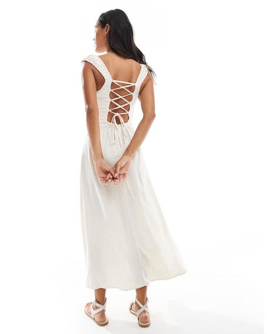 Stradivarius Midi Melkmeisjesjurk Met Split in het White