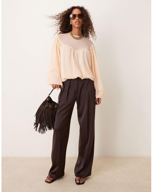 ASOS Black Bubble Hem Top With Sheer Yoke Detail
