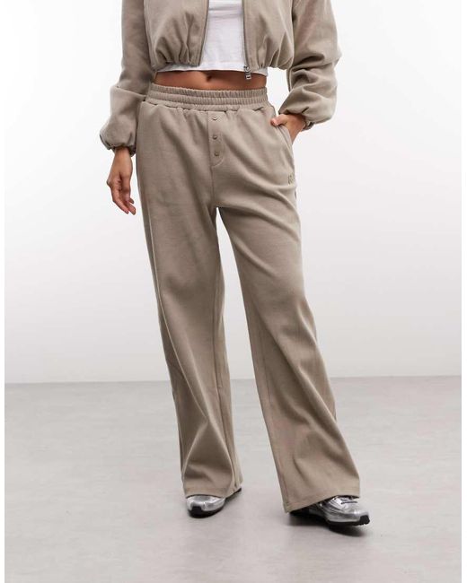 CERNUCCI Natural Ottoman Button Pull-on Wide Leg Rib Trackies