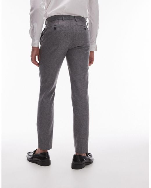 Topman White Skinny Textured Suit Trousers for men