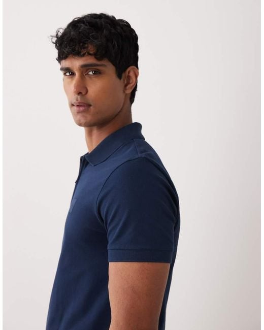 Boss Blue Passerzip Pique Polo Shirt for men