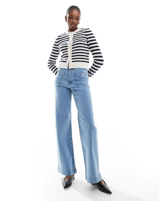 Stradivarius Blue Tall D77 Straight Leg Jean With Button Detail