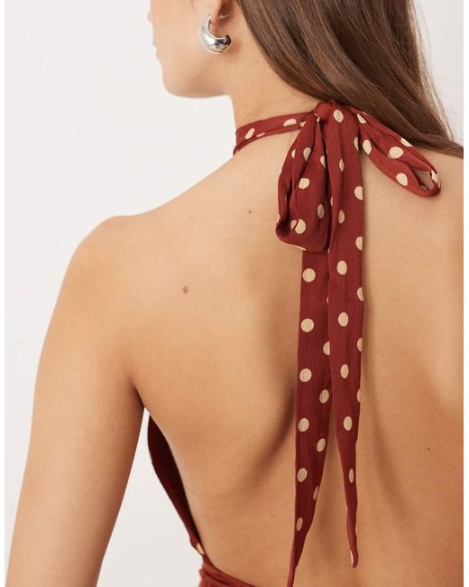 Motel Red Rania Tie Neck Polka Dot Top