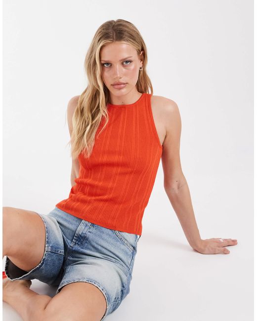 River Island Orange – gerippter strickpullunder