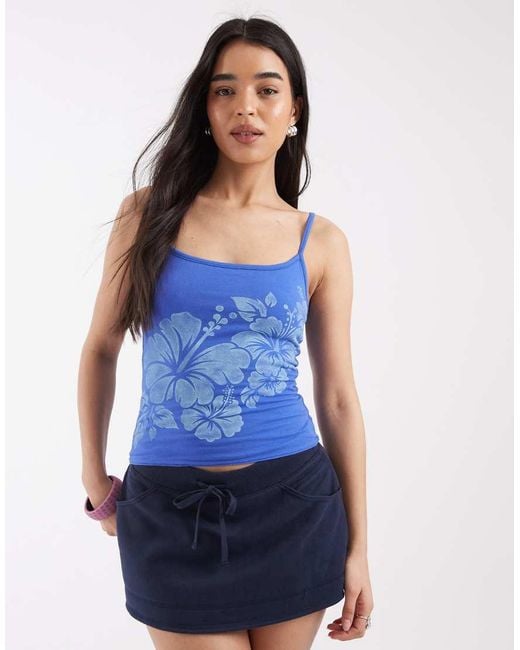 Hollister Blue Reversible Hibiscus Flower Graphic Cami