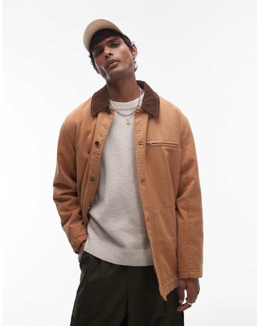 Topman Brown Wadded Worker Jacket for men