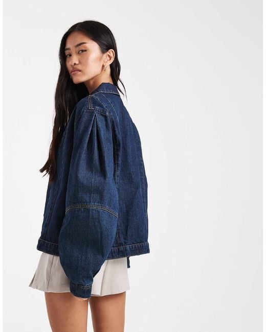 Miss Selfridge Blue Western Denim Jacket With Puff Sleeves