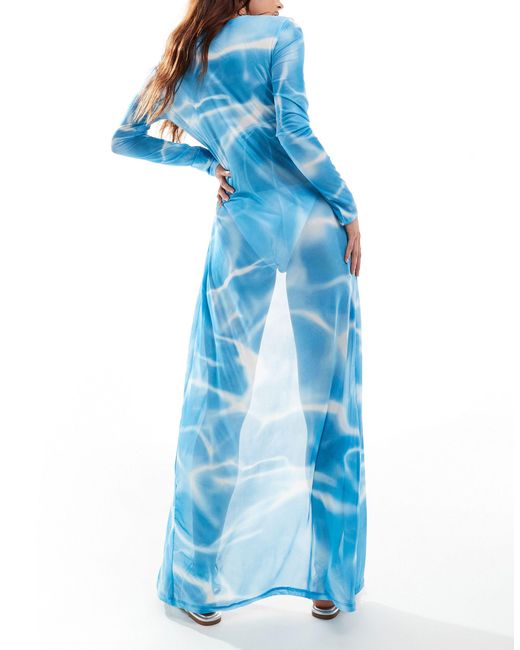 Kimono largo con estampado oceánico Vero Moda de color Blue