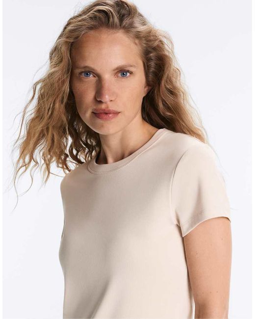 Oysho Brown Fitted Short-sleeved Rib T-shirt With Modal