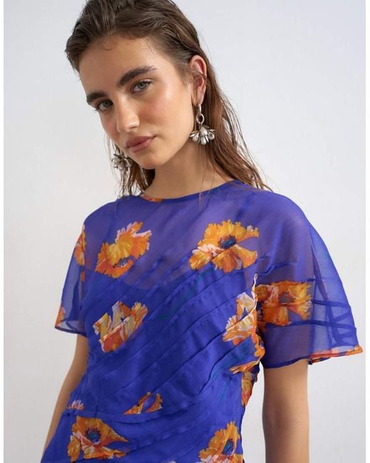 TOPSHOP Multicolor Chiffon Maxi Dress With Pintucks Detail