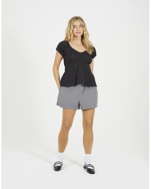 Brave Soul Black Woven Short Sleeve Button Down V-Neck Top