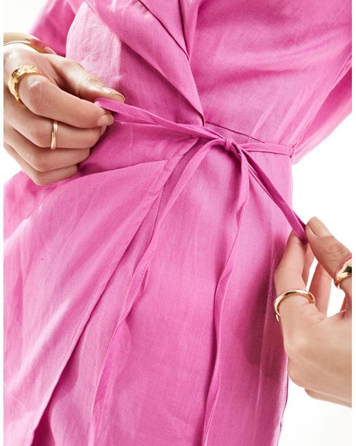 & Other Stories Pink Linen Wrap Mini Dress