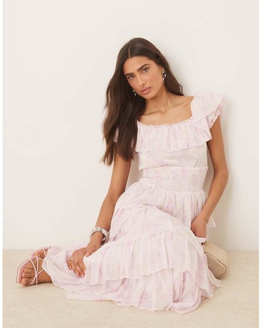 Amy Jane London Pink Aurelia Tiered Maxi Dress With Shirred Waist