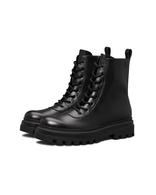 Calvin Klein Black Leather Lug Boots for men