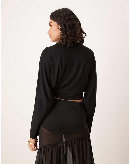 ASOS Black Wrap Front Long Sleeve Batwing Top