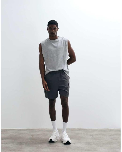 4505 Gray Icon 7 Inch Quick Dry Training Cargo Shorts With Zip Pockets for men