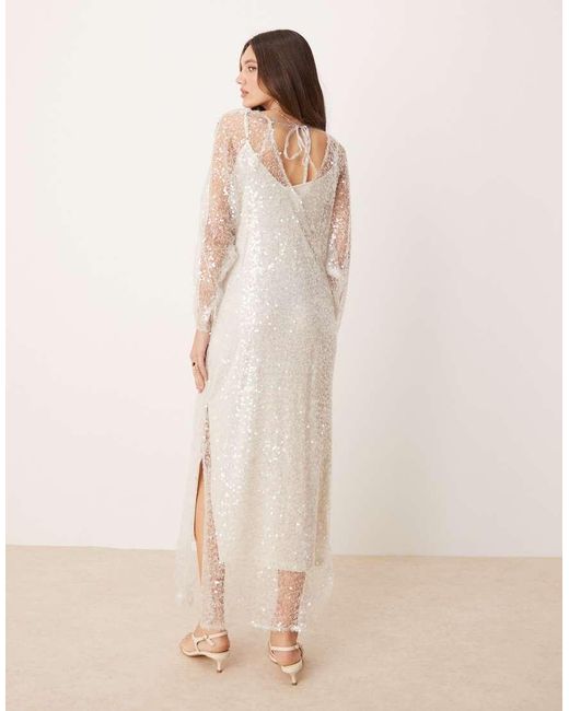 Finding Friday Natural Sheer Open Sleeve Sequin Dress