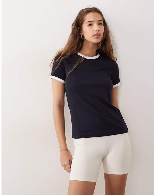 ARKET Blue Slim Fit Ribbed T-shirt With Trim