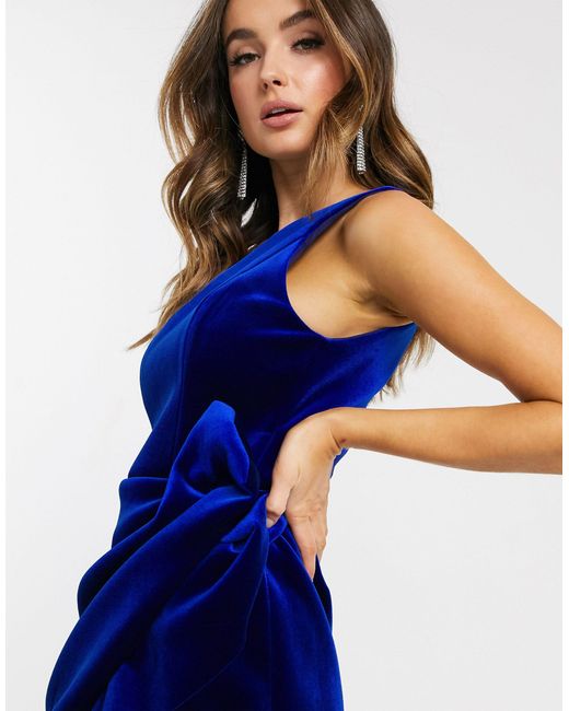 blue velvet one shoulder dress