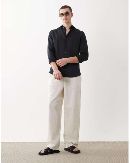 Mango Blue 100% Linen Relaxed Shirt for men