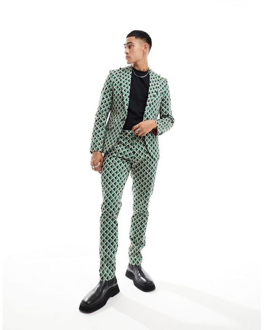 Shadoff - giacca da abito con stampa geometrica vintage di Twisted Tailor in Green da Uomo