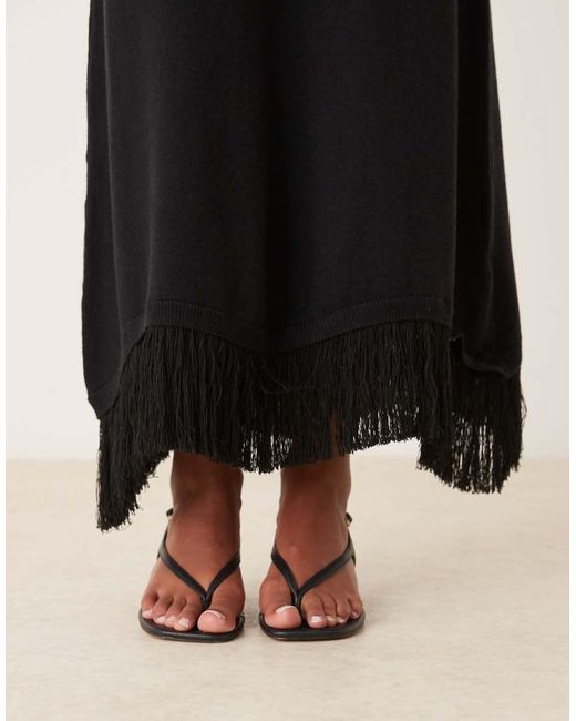 Pretty Lavish Black Knitted Fringe Hem Maxi Skirt Co-Ord