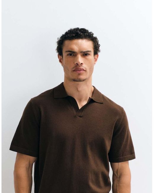 ASOS Brown Essential Relaxed Fine-knit Notch Polo for men