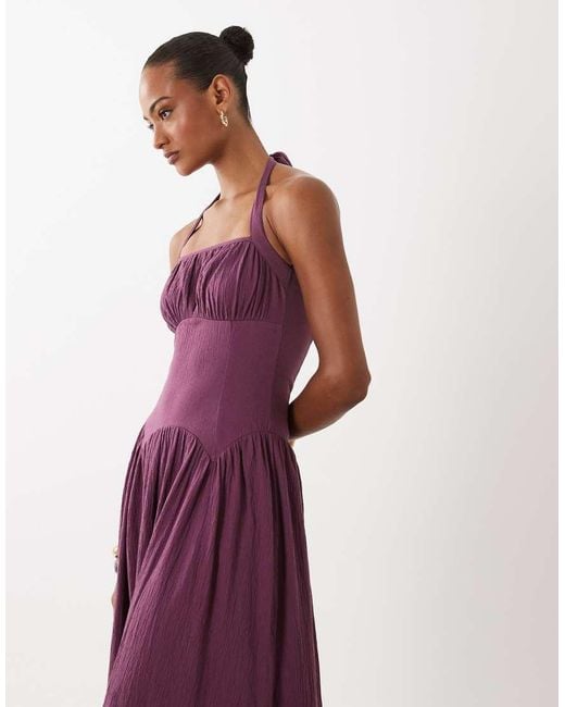 ASOS Brown Sweetheart Neck Shirred Maxi Dress