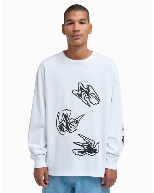 RVCA White Antonia Figueiredo Birds Long Sleeve T-Shirt for men