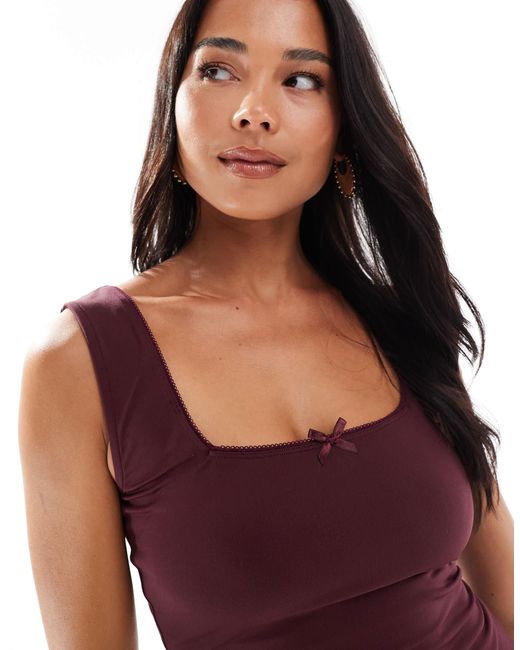 Miss Selfridge Purple Square Neck Top With Lace Trim Detail