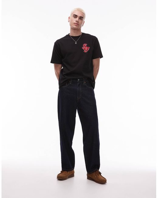T-shirt oversize épais avec lettres brodées en maille chenille Topman pour homme en coloris Black