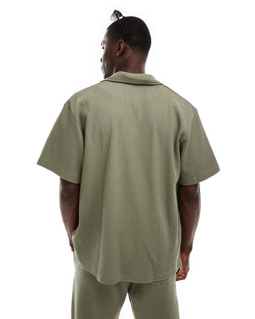 Chemise d'ensemble gaufrée coupe carrée avec col à revers - kaki SELECTED pour homme en coloris Green