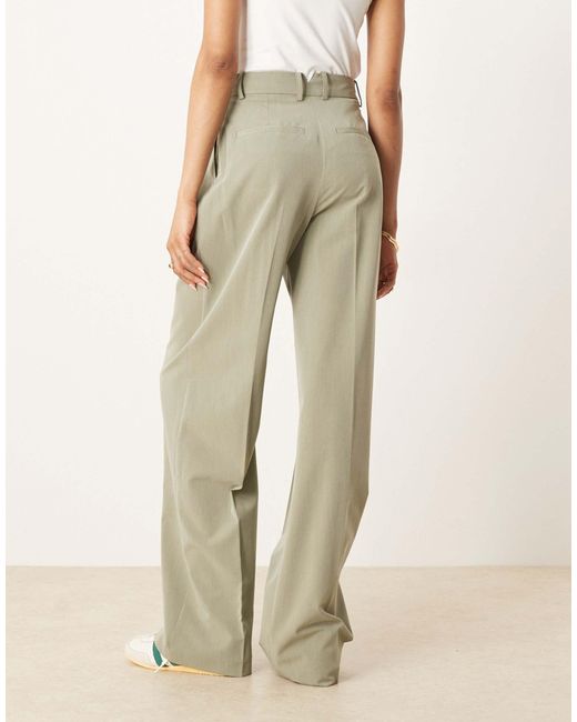 ASOS Natural Tall Tailored Wide Leg Trousers With Pleat Detail