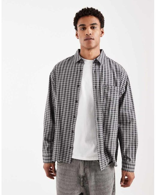 ASOS Gray Oversized Dad Plaid Shirt for men