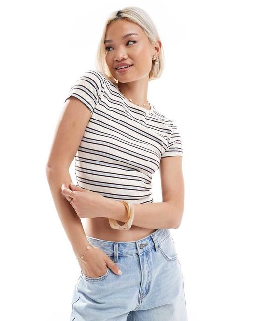 Stradivarius Gray Short Sleeve Striped T-Shirt