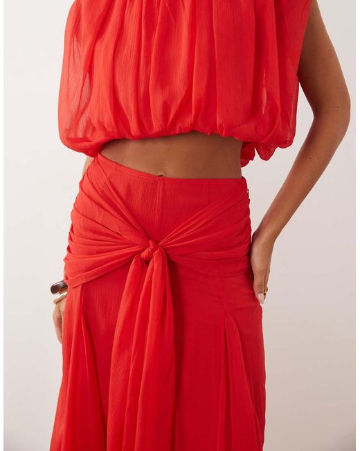 ASOS Red Chiffon Drape Detail Maxi Skirt