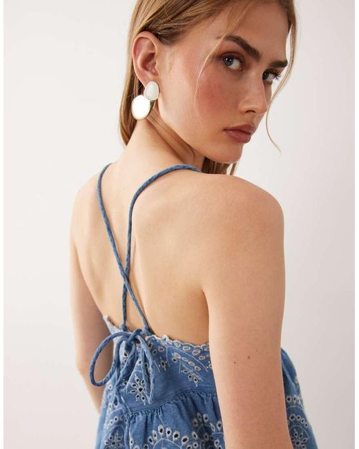ASOS Blue Denim Embroidered Cami Top