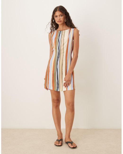 ASOS Natural Linen Blend Slash Neck Mini Dress