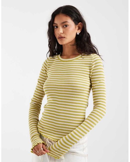 Free People Yellow Easy Does It Striped Long Sleeve T-shirt