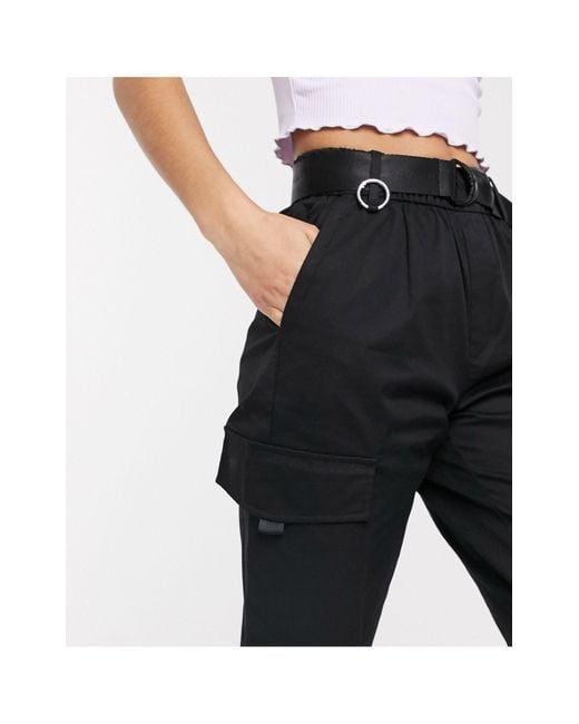 Bershka Denim Cargo Pants With Belt in Black Lyst