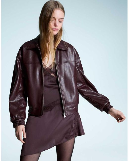 Bershka Blue Faux Leather Oversize Jacket