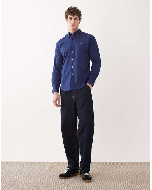 Polo Ralph Lauren Blue Icon Logo Long Sleeve Cotton Twill Shirt for men