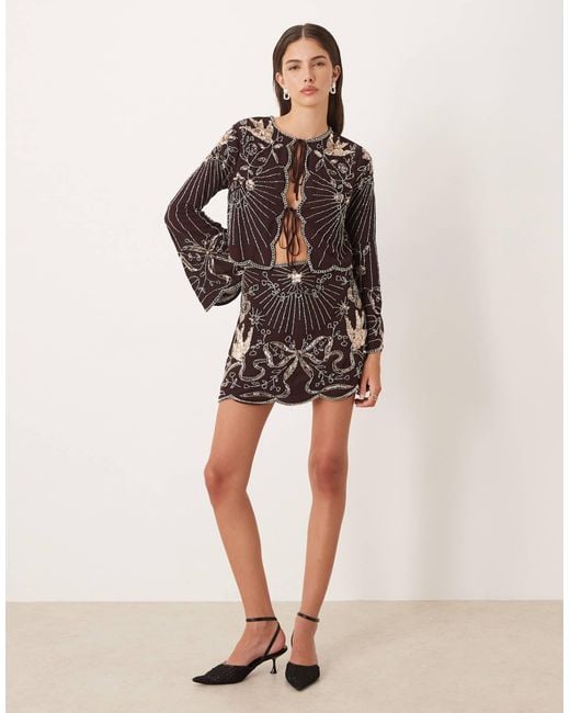 ASOS Brown Bow And Bird Embellished Co-ord Mini Skirt