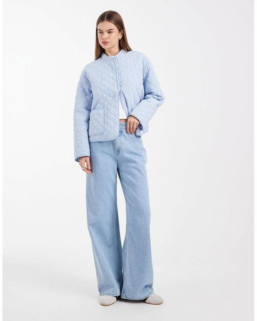 Pieces Blue Quilted Jacket
