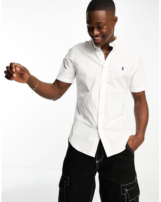 Polo Ralph Lauren White Icon Logo Short Sleeve Poplin Shirt Slim Fit for men