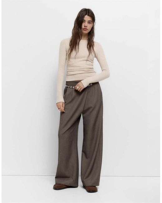 Pull&Bear Natural Soft Touch T-Shirt With Gathered Detail